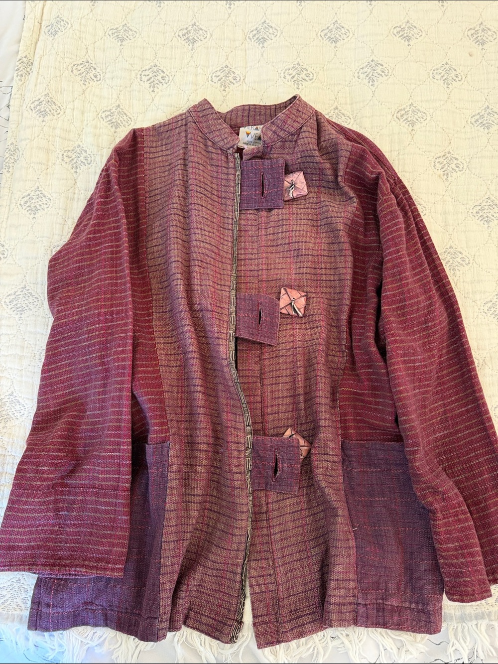 Women's Vintage Maroon Textured Toggle Jacket - Dry cleaned